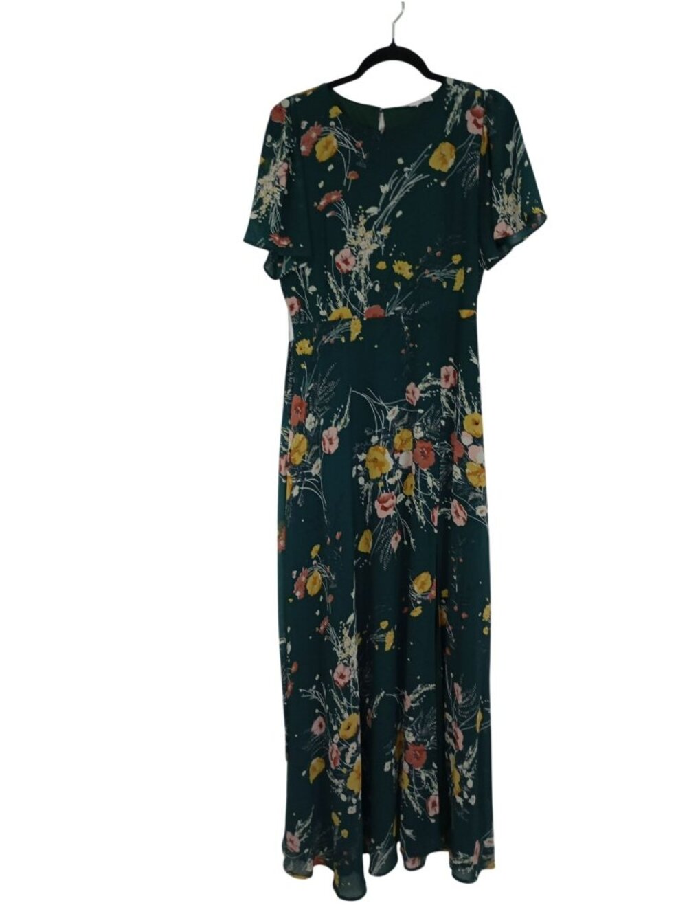 Baltic Born Green Floral Maxi Dress With Short Flutter Sleeve & Tie Waist Size L - Picture 2 of 15